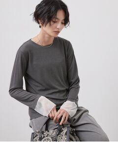 OPAQUE.CLIP / オペーク ドット クリップ カットソー | 袖口レース＆ドットチュールドッキングトップス【洗濯機OK】