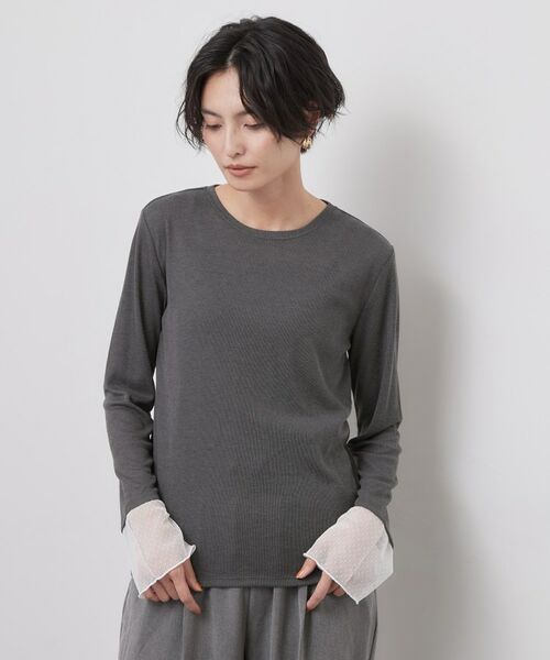 OPAQUE.CLIP / オペーク ドット クリップ カットソー | 袖口レース&ドットチュールドッキングトップス【洗濯機OK】 | 詳細17