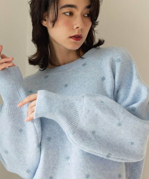 OPAQUE.CLIP / オペーク ドット クリップ ニット・セーター | ラメドット柄ジャガードプルオーバーニット(ブルー(192))