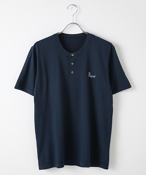 PAPAS / パパス Tシャツ | 定番ヘンリーネックTシャツ（ネイビー）