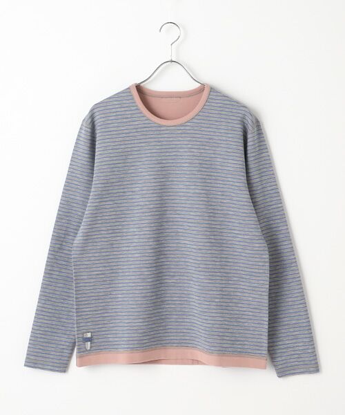 PAPAS / パパス Tシャツ | ダブルフェイスボーダーTシャツ（ＴＯＰグレー×ブルー）