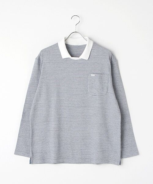 PAPAS / パパス Tシャツ | 天竺ボーダー襟付きTシャツ（インディゴ×シロ）