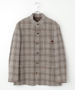 PAPAS / パパス ブルゾン | リネン/ウールからみチェックツイード スタンドカラーブルゾン