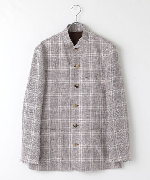 PAPAS/パパス リネン/ウールからみチェックツイードブルゾン グレープ系 L