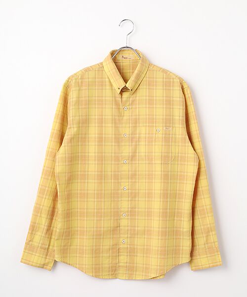 PAPAS / パパス シャツ・ブラウス | ステッチワークブロードチェック ピンホールシャツ（オレンジ系）