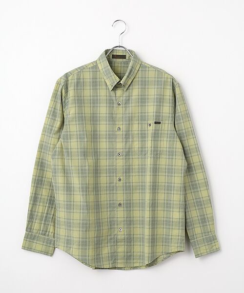 PAPAS / パパス シャツ・ブラウス | ステッチワークブロードチェック ピンホールシャツ（スモークグリーン系）