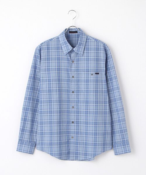 PAPAS / パパス シャツ・ブラウス | ステッチワークブロードチェック ピンホールシャツ（ブルー系）