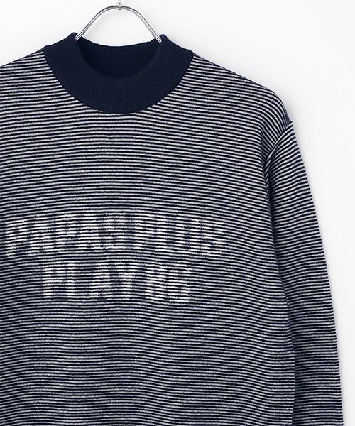 PAPAS / パパス ニット・セーター | ウールタックジャガードシャドーロゴ12G モックネックセーター | 詳細4