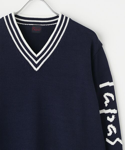 PAPAS / パパス ニット・セーター | シルク混綿麻天竺7G Papasロゴ編み込みセーター | 詳細2