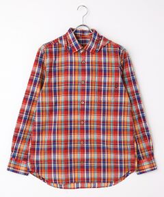 コットン/リネンマドラスチェックフード付きシャツ