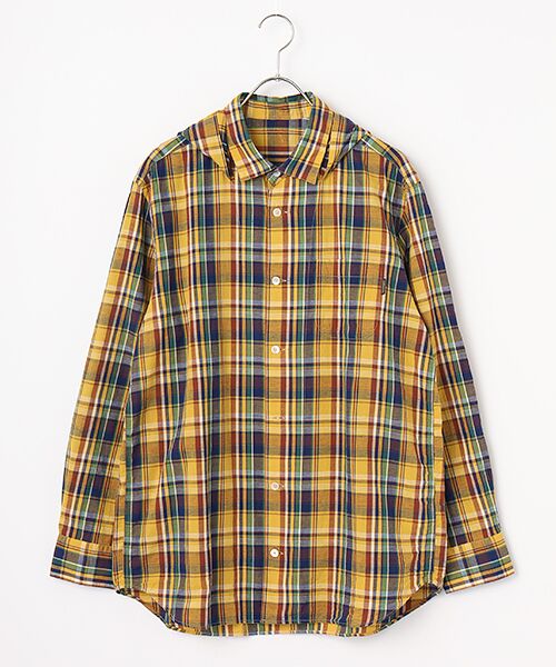 PAPAS / パパス シャツ・ブラウス | コットン/リネンマドラスチェックフード付きシャツ（イエロー系）