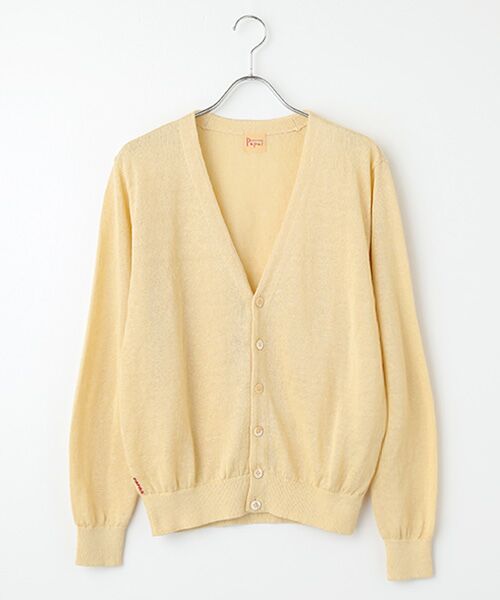 PAPAS/パパス ユーロリネン天竺10G Vネックカーディガン クリームイエロ－ M