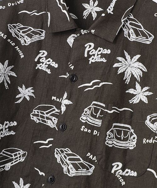 PAPAS / パパス シャツ・ブラウス | リネンプリントシャツ【CLASSIC CAR&PALM】 | 詳細1