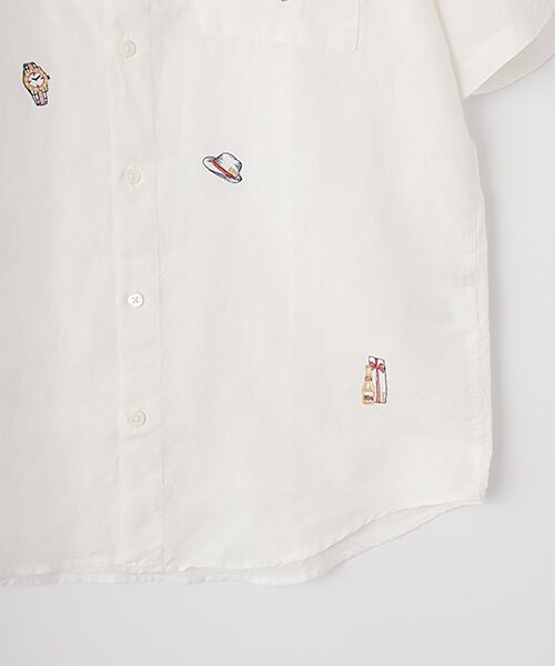 リネン/ラミー平織シャンブレー 刺繍シャツ