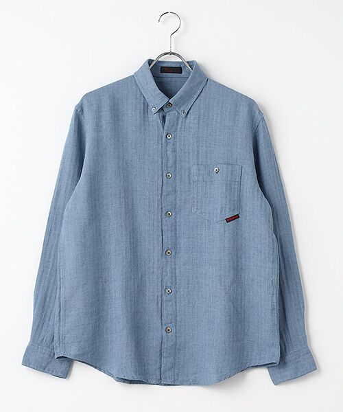 PAPAS / パパス シャツ・ブラウス | 追撚×水撚りリネンヘリンボンシャンブレーシャツ（ダスティブルー）