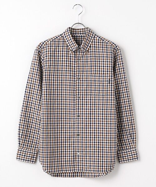 PAPAS / パパス シャツ・ブラウス | 綿麻交織ギンガムチェックシャツ（シロ×ネイビー）
