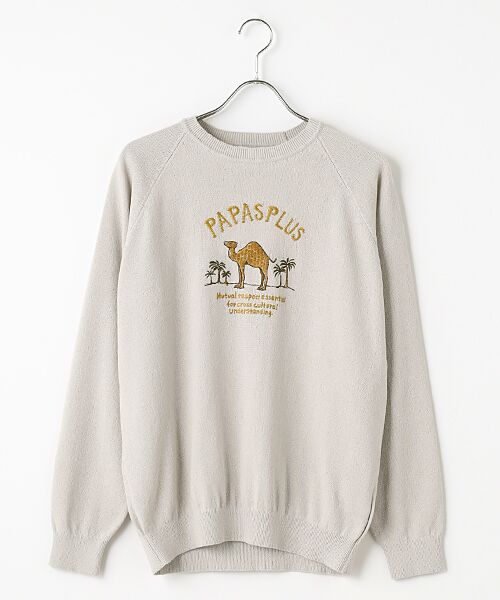 PAPAS/パパス 和紙/ポリエステル天竺12G 刺繍セーター ライトグレー M PAPAS/パパス 和紙/ポリエステル天竺12G 刺繍セーター ライトグレー M