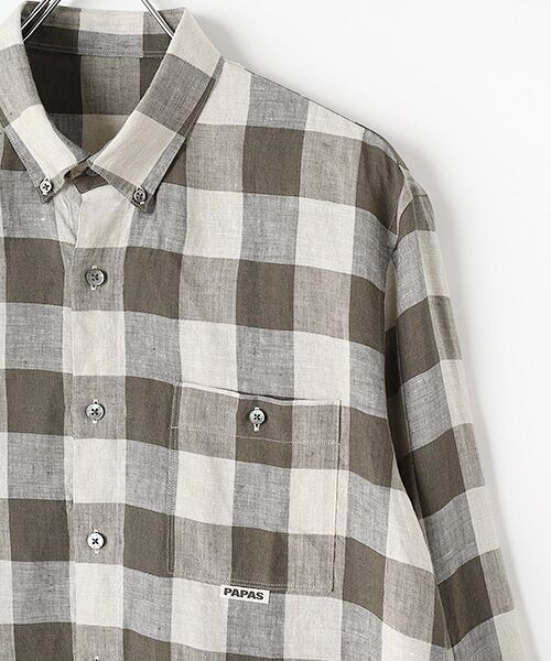 PAPAS / パパス シャツ・ブラウス | リネンシャンブレー ブロックチェックシャツ | 詳細2
