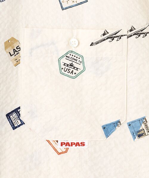 PAPAS / パパス シャツ・ブラウス | コットンサッカープリントシャツ【AIR PLANE&TAG】 | 詳細1