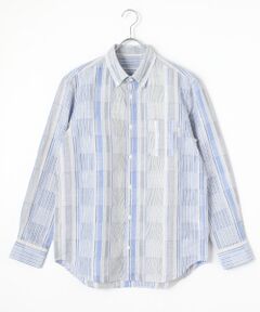 PAPAS / パパス シャツ・ブラウス | 綿麻リップルパッチワークドビー ストライプシャツ