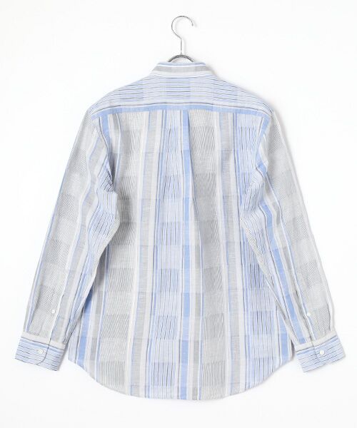 PAPAS / パパス シャツ・ブラウス | 綿麻リップルパッチワークドビー ストライプシャツ | 詳細1