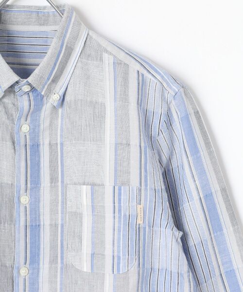PAPAS / パパス シャツ・ブラウス | 綿麻リップルパッチワークドビー ストライプシャツ | 詳細2