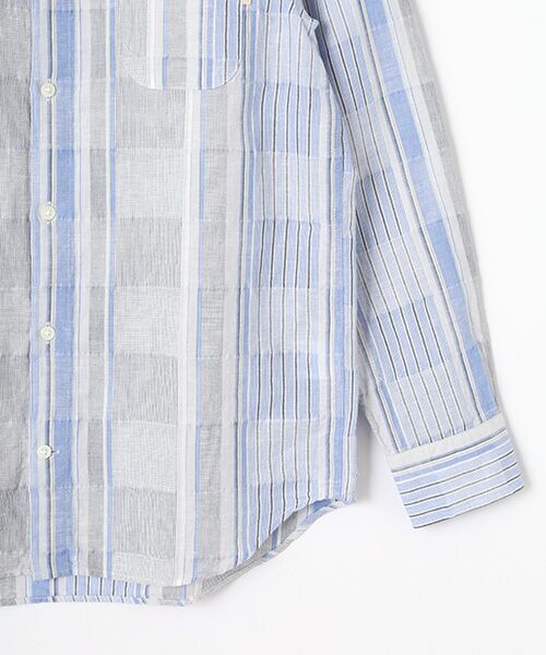 PAPAS / パパス シャツ・ブラウス | 綿麻リップルパッチワークドビー ストライプシャツ | 詳細3