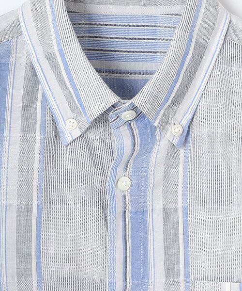 PAPAS / パパス シャツ・ブラウス | 綿麻リップルパッチワークドビー ストライプシャツ | 詳細5