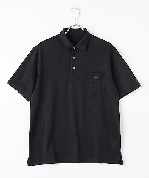PAPAS/パパス ウォッシャブルリネンプレーテイング ポロシャツ クロ M PAPAS/パパス ウォッシャブルリネンプレーテイング ポロシャツ クロ M
