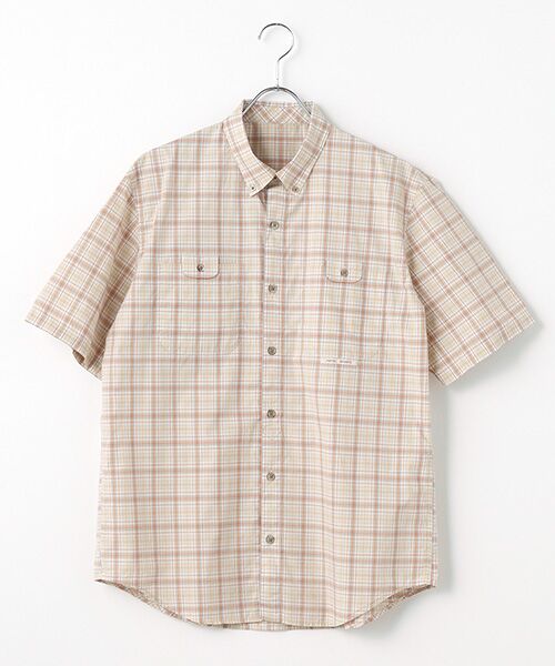PAPAS/パパス ローンアーカイブチェック 半袖シャツ ベージュ×グレー×オレンジ系 M PAPAS/パパス ローンアーカイブチェック 半袖シャツ ベージュ×グレー×オレンジ系 M