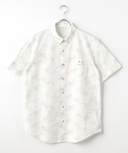 PAPAS/パパス ダンガリー刺繍半袖シャツ【U.S.A】 シロ L PAPAS/パパス ダンガリー刺繍半袖シャツ【U.S.A】 シロ L