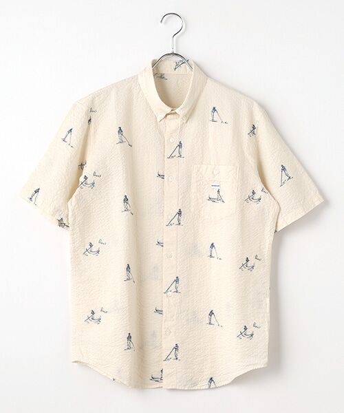 PAPAS/パパス コットンサッカー刺繍 半袖シャツ【ゴンドラ】 オフ L PAPAS/パパス コットンサッカー刺繍 半袖シャツ【ゴンドラ】 オフ L