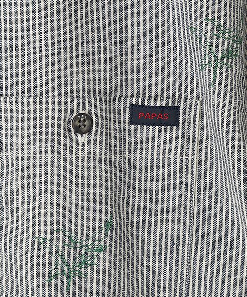 PAPAS 刺繍半袖シャツ ダンガリー刺繍半袖シャツ【U.S.A】（MEN新着・Papas・MEN