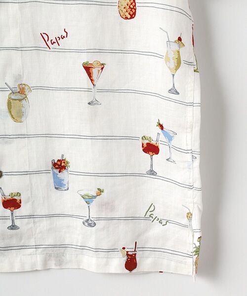 パパス　洗濯物プリント 半袖シャツ リネンプリント 半袖シャツ【COCKTAIL】 （シャツ・ブラウス