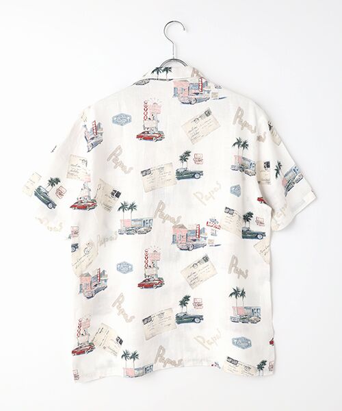 美品3.5万円税別】Papas パパス リネンプリントシャツ【セーラーマンベアー リネンプリントシャツ【NEON SIGN】 （シャツ・ブラウス