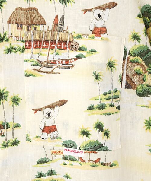 PAPAS / パパス シャツ・ブラウス | リネンプリントシャツ【SEA SIDE BEAR】 | 詳細1