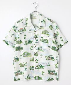 リネンプリント MARINE柄 半袖シャツ （シャツ・ブラウス