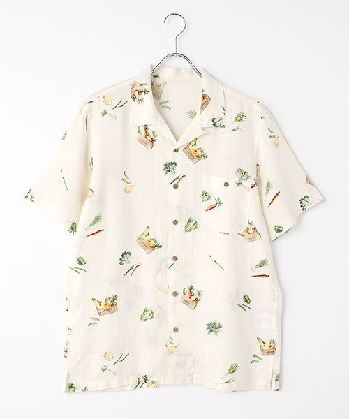 PAPAS / パパス シャツ・ブラウス | リネンプリントシャツ【VEGETABLES】（シロ）