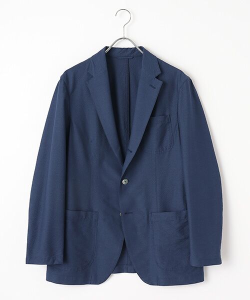 PAPAS/パパス シアサッカー ジャケット ネイビー系 L