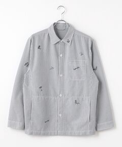 シアサッカー 飛び柄刺繍 シャツブルゾン