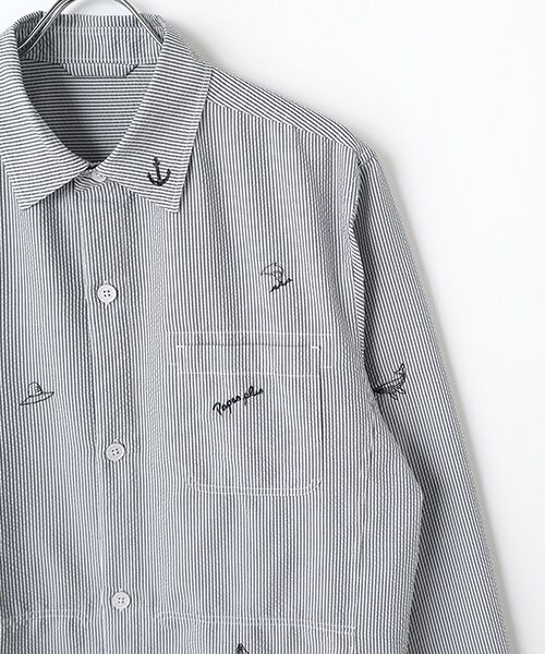 PAPAS / パパス ブルゾン | シアサッカー 飛び柄刺繍 シャツブルゾン | 詳細2