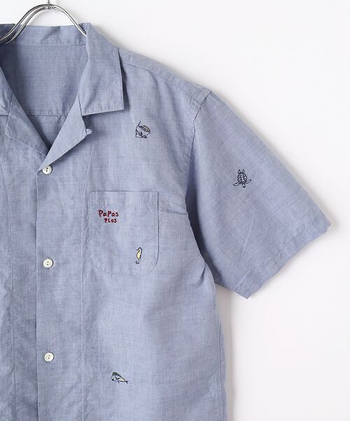 美品3.5万円税別】Papas パパス リネンプリントシャツ【セーラーマンベアー SALE】リネンソフト仕上げシャツ（WOMENトップス・シャツ