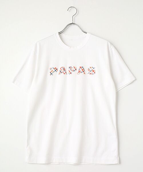 PAPAS/パパス 40/2グレースTOP天竺 アップリケTシャツ シロ L PAPAS/パパス 40/2グレースTOP天竺 アップリケTシャツ シロ L