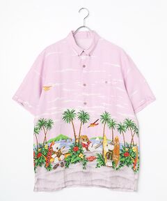 パパス　洗濯物プリント 半袖シャツ リネンプリント 半袖シャツ【COCKTAIL】（MEN新着・Papas・MEN