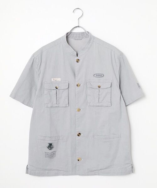 PAPAS/パパス モンサンミッシェルデニム スタンドカラー半袖ブルゾン グレー M