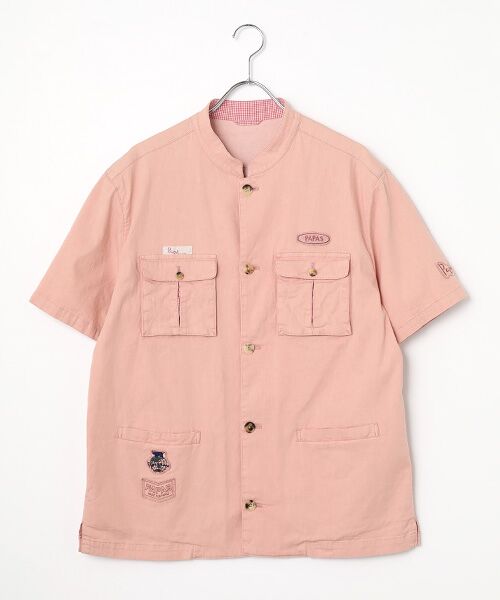 PAPAS / パパス ブルゾン | モンサンミッシェルデニム スタンドカラー半袖ブルゾン（コーラル）