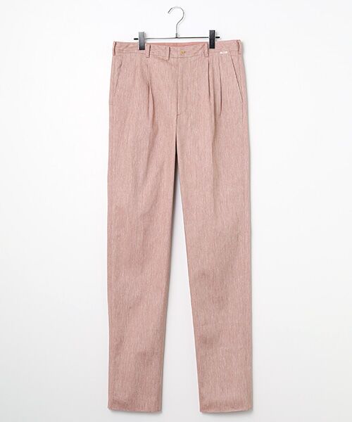 PAPAS/パパス リネン/コットンストレッチ 2タックパンツ アカ系 3X