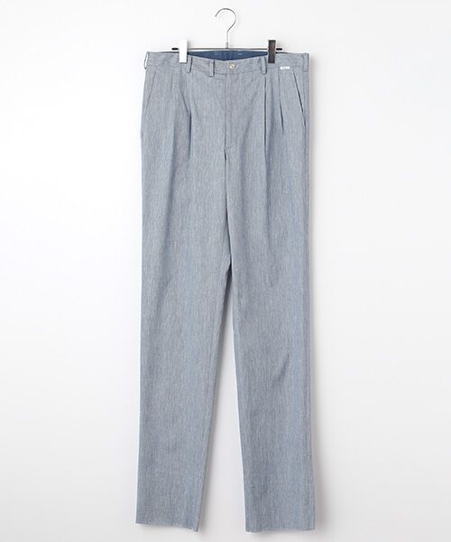 PAPAS/パパス リネン/コットンストレッチ 2タックパンツ ブルー系 L PAPAS/パパス リネン/コットンストレッチ 2タックパンツ ブルー系 L