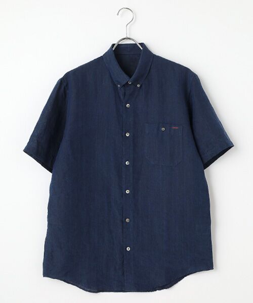PAPAS/パパス リネンシャンブレー 反応&中白染めシャツ インディゴネイビー L PAPAS/パパス リネンシャンブレー 反応&中白染めシャツ インディゴネイビー L