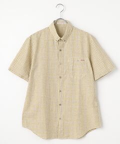 PAPAS パパス オープンカラーシャツ 千鳥柄 チドリ Ｌサイズ 綿麻平織 ストライプ&千鳥 オープンカラーシャツ （シャツ